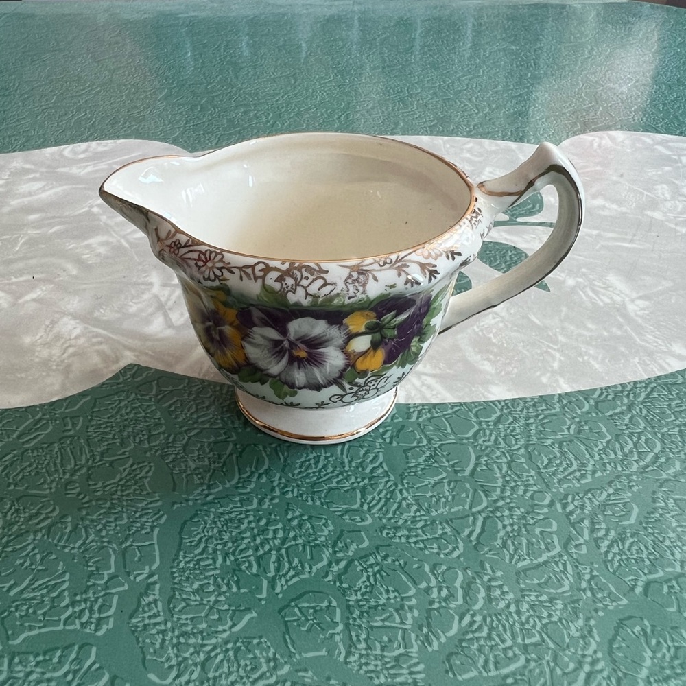 James Kent Ltd. Creamer Longton White Purple Yellow Gold